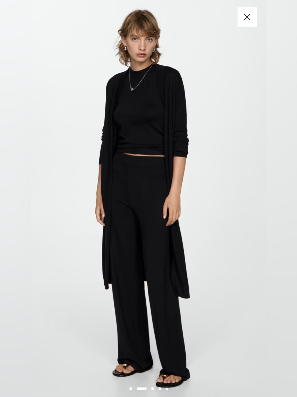 New MNG Mango Sz Large Women’s Black Knitted Wide Leg Pants Soft Stretchy Rt $60